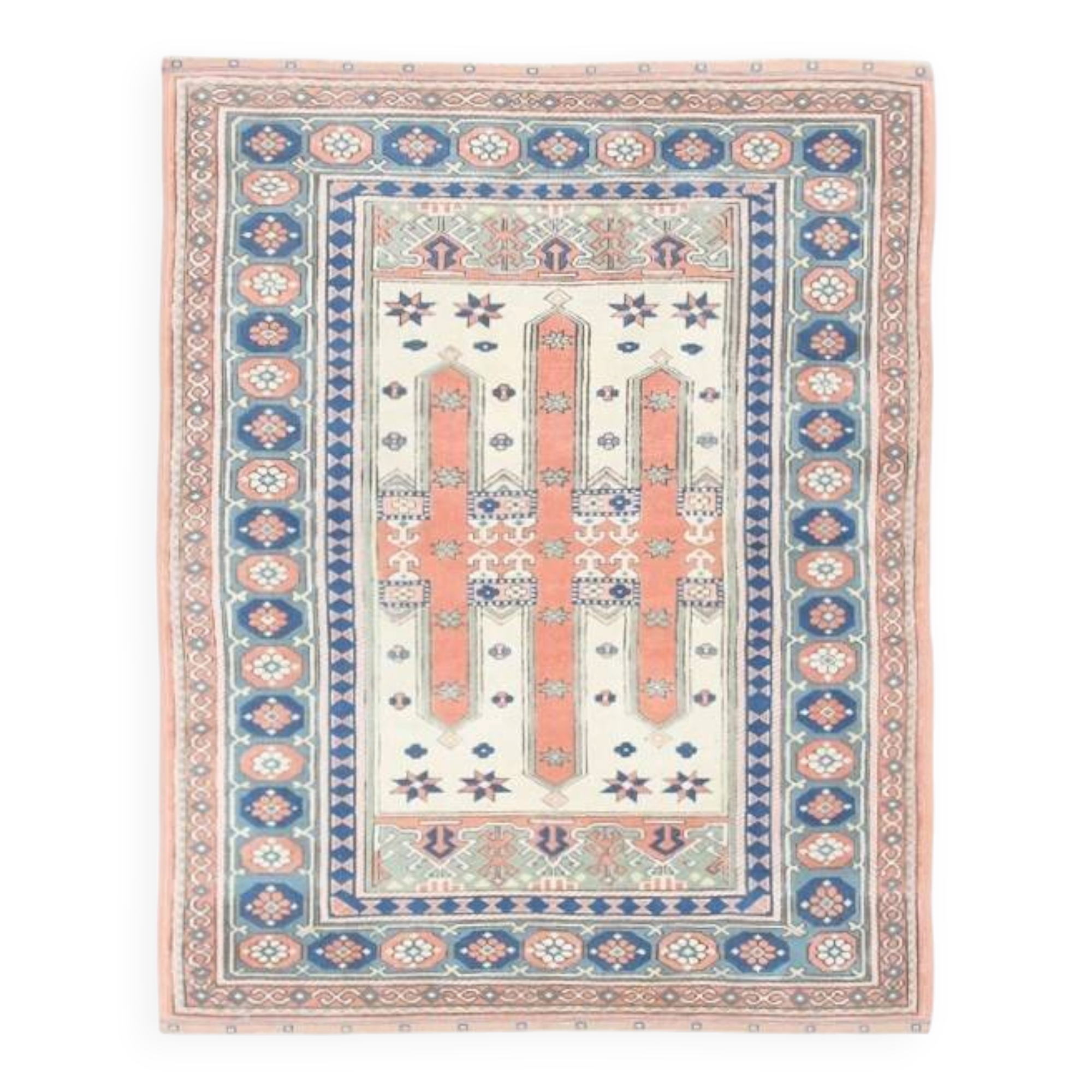 Powder Pink & Soft Blue Vintage Persian Rug, 166x209 Cm