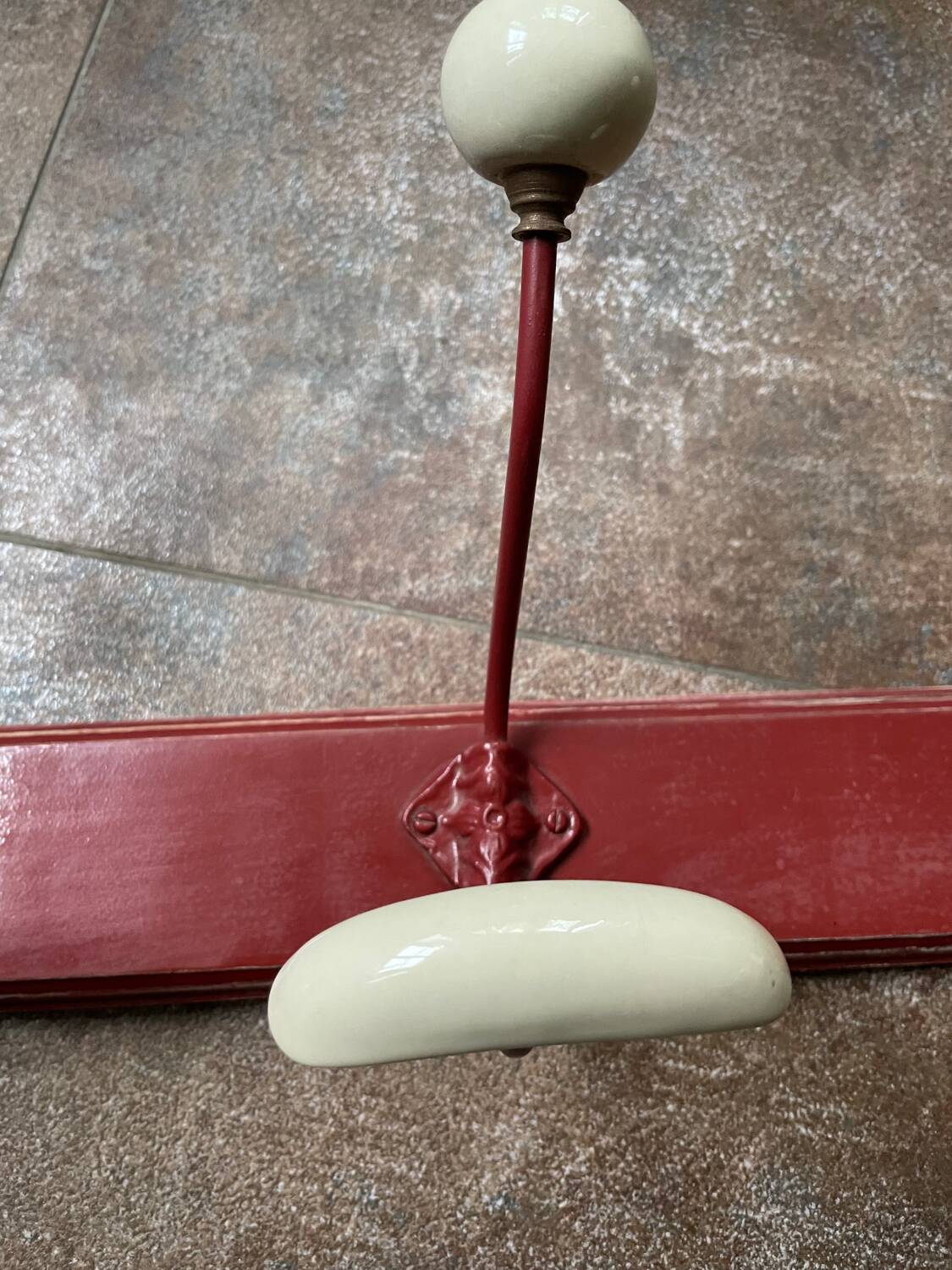 vintage wall coat rack in wood and porcelain