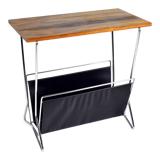 1970s modernist metal newspaper rack with a rosewood top, Sweden