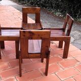 Brutalist Solid Pine Chairs Set of 4, 70s