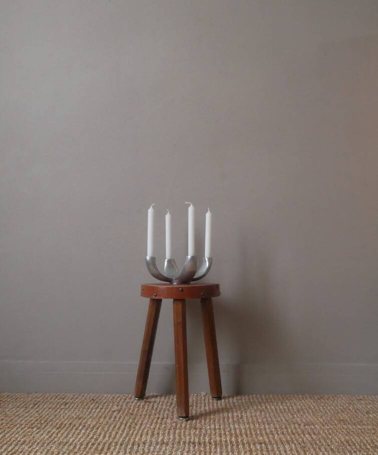 candle holder candlestick candelabra in aluminum silver metal Scandinavian decorative object