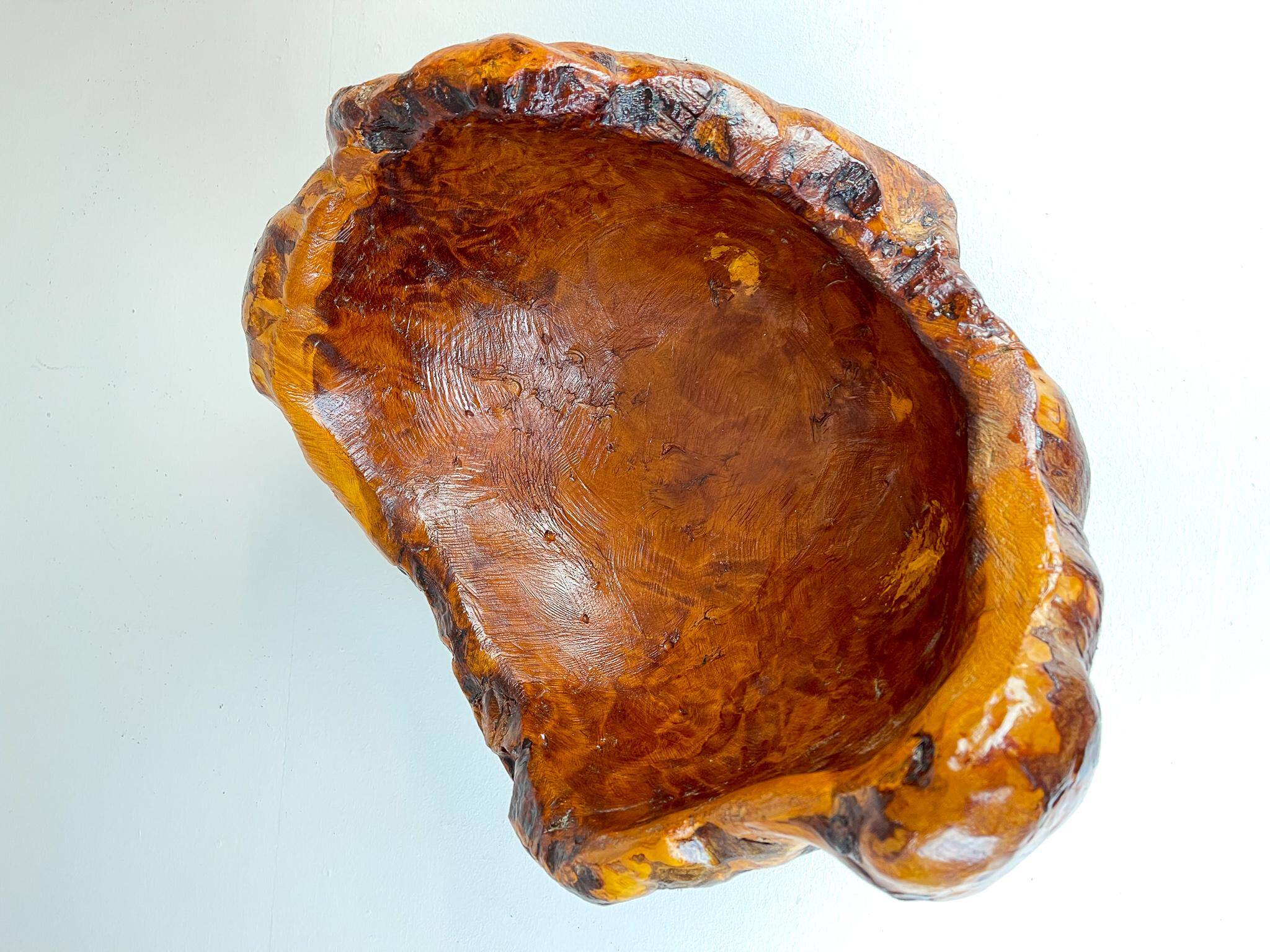 Exceptional large bowl in organic Swedish folk root, around 1960.