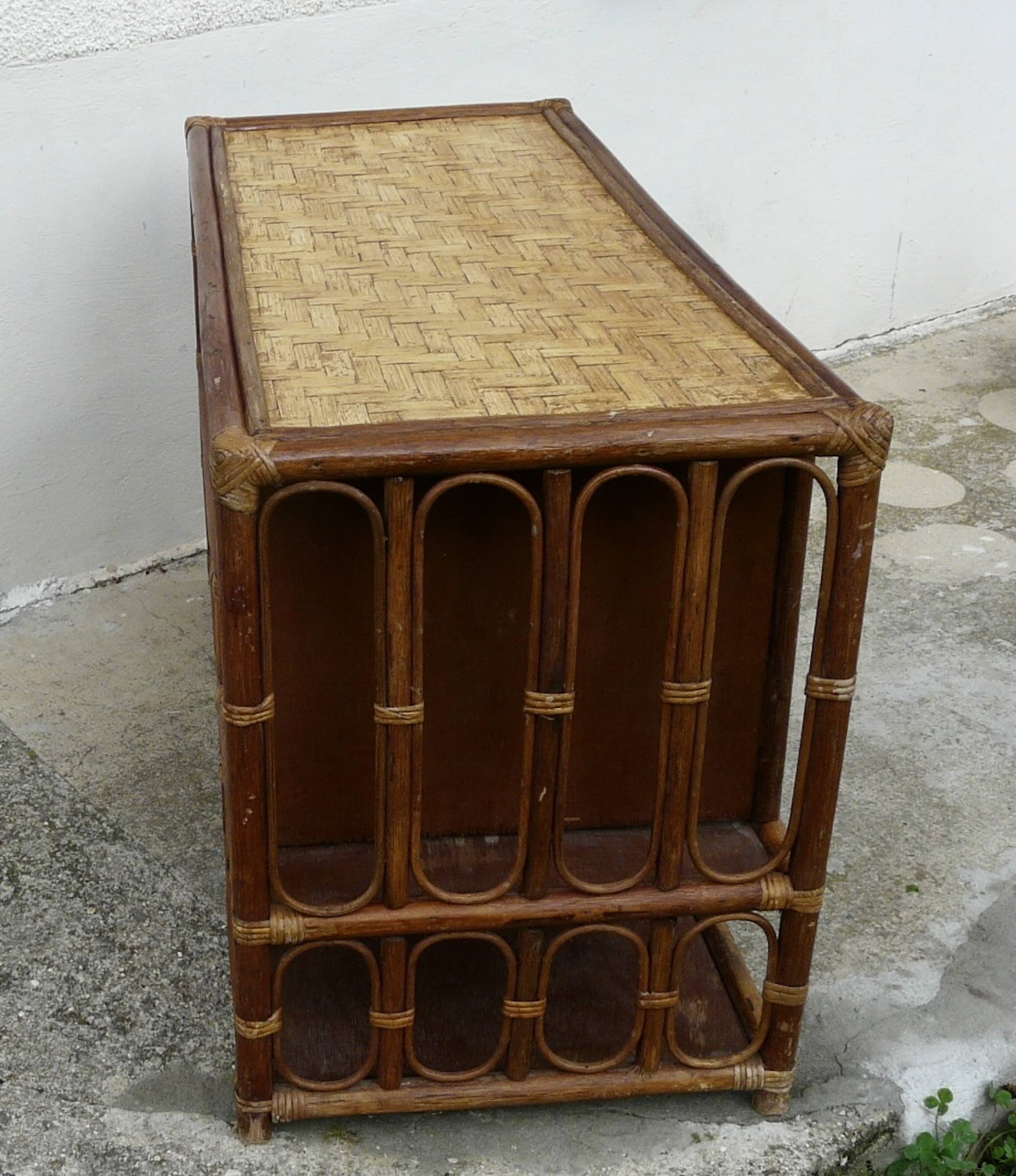 Vintage 1960s wooden and rattan storage coffee table