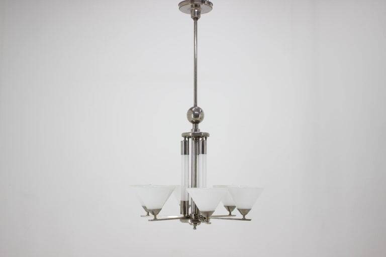 Large Original Bauhaus Art Deco Chandelier, 1930s / Functionalism
