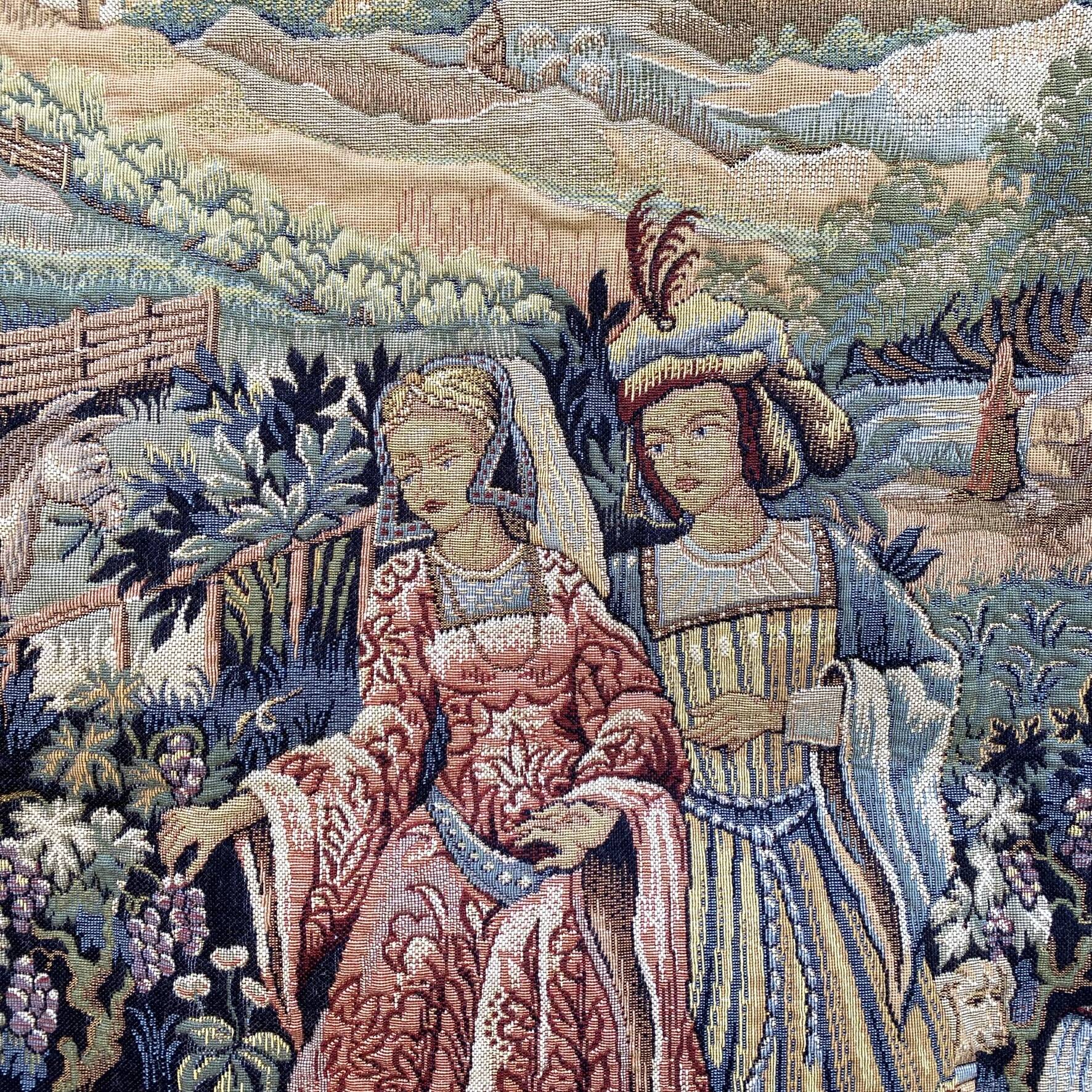 Large Tapestry of Halluin "The Grape Harvest at the Castle", Halluin Stitch