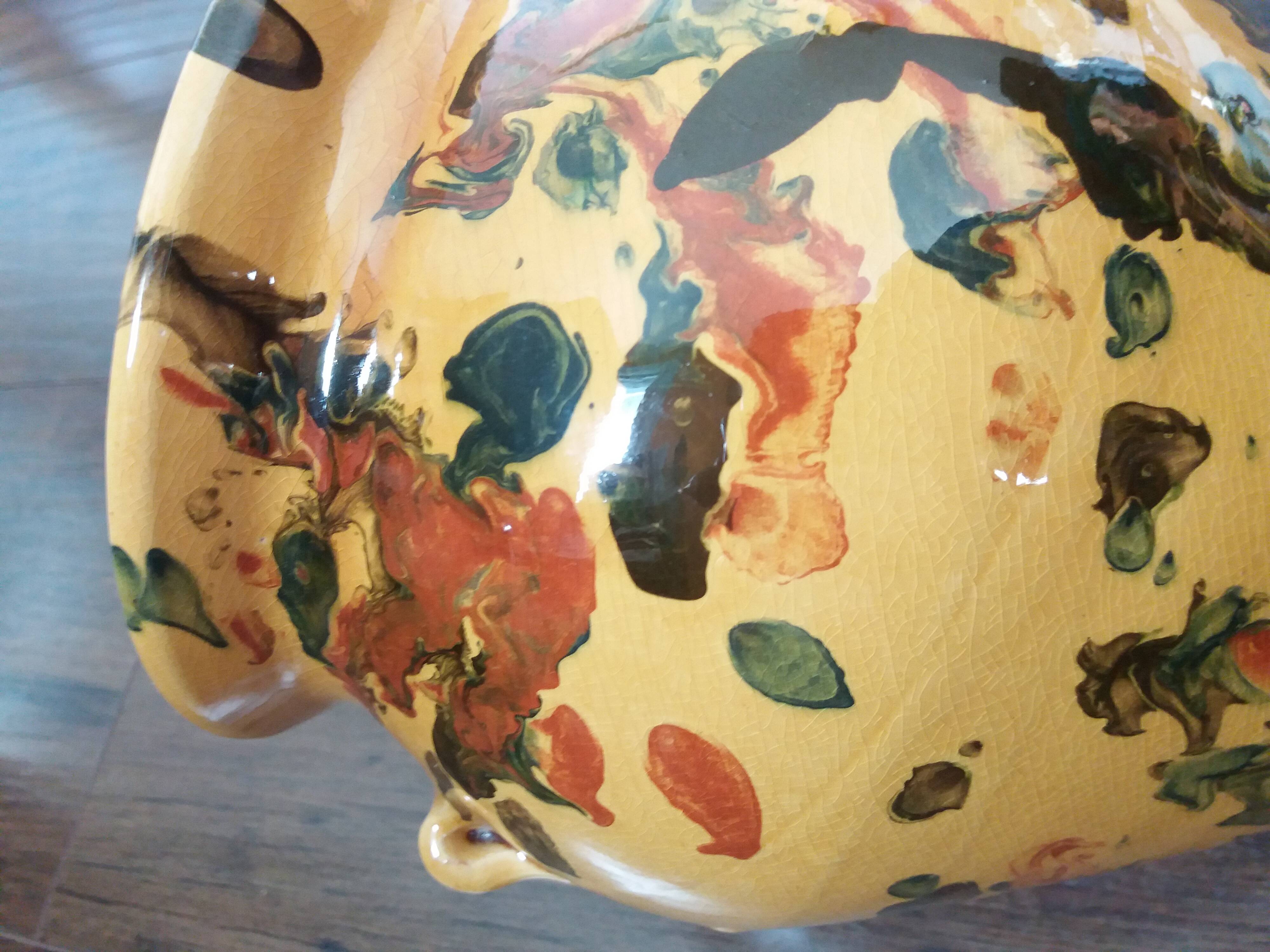 Pot jarre en terre cuite, jaspé, poterie provençale ou catalane à suspendre