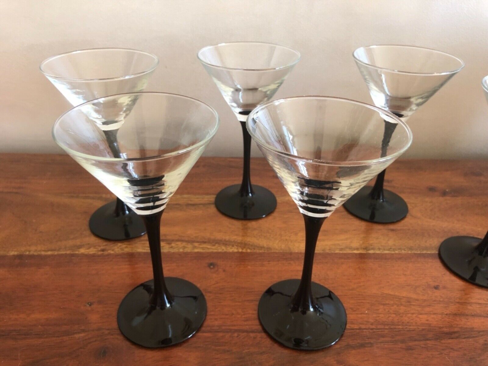 Lot of 6 glasses black martini Luminarc 70s vintage