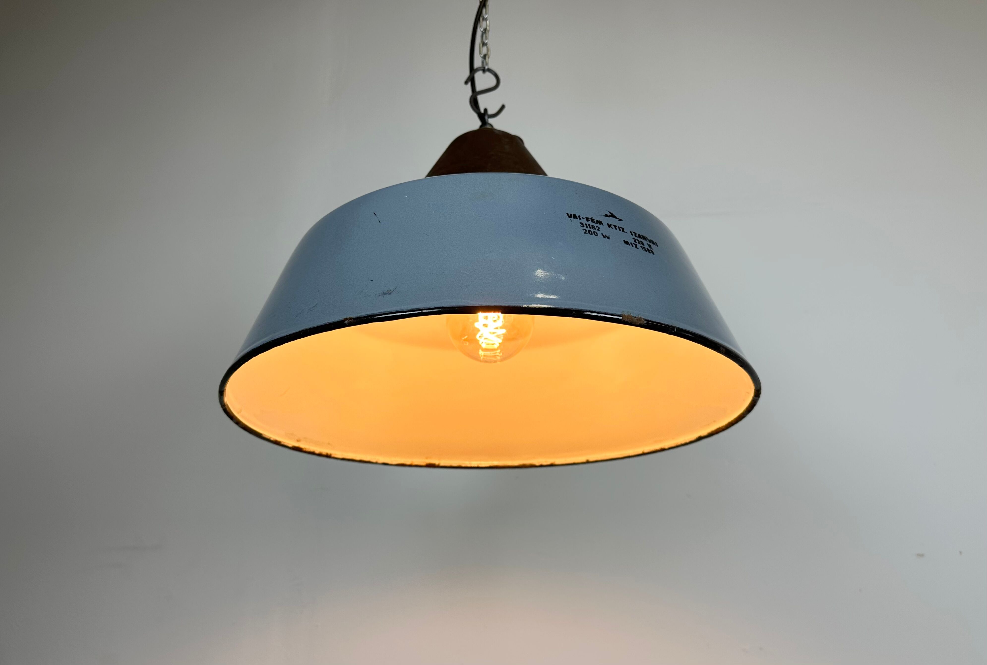 Industrial Grey Enamel and Cast Iron Pendant Light, 1960s