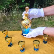 Vintage Murano Handmade Decanter Set - 24K Gold - Light blue 6 piece liquor
