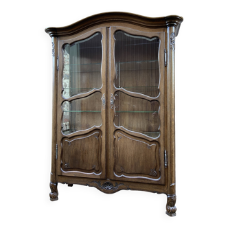 Vitrine, bibliothèque provençale style Louis XV en chêne sculpté, 1960