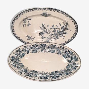 Duo of flat oval bucolic serving plates
