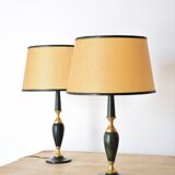 Duo of Le Tanneur lamps in leather and brass