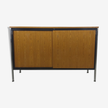 Sideboard storage modernist design 70s vintage oak metal