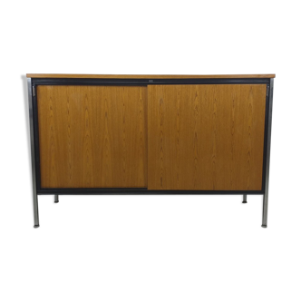 Buffet de rangement design moderniste années 70 vintage chêne métal