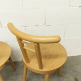 Set of 3 minimalist chairs in light wood, 1980s Italy