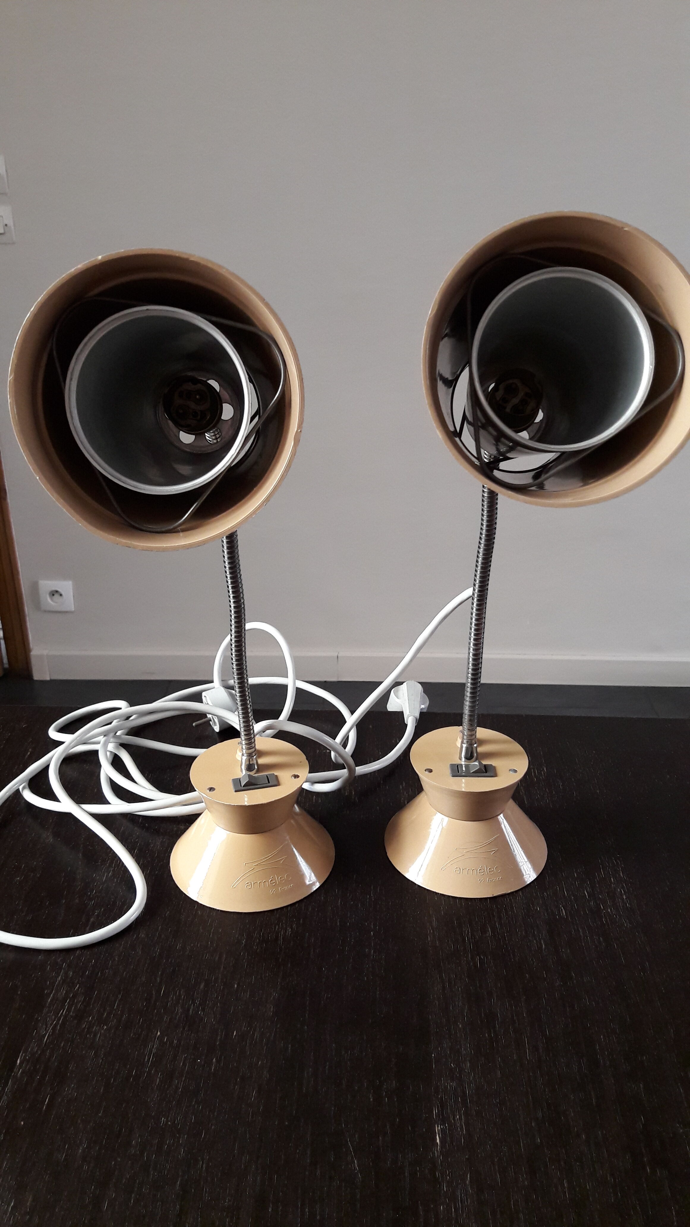 Set of two Armelec 92 beige workshop lamps 1950