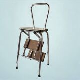 Vintage stepladder in Formica, wood and chromed metal