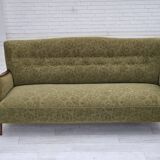 1960s, Danish 3-seater sofa, green furniture velour, ash wood legs.