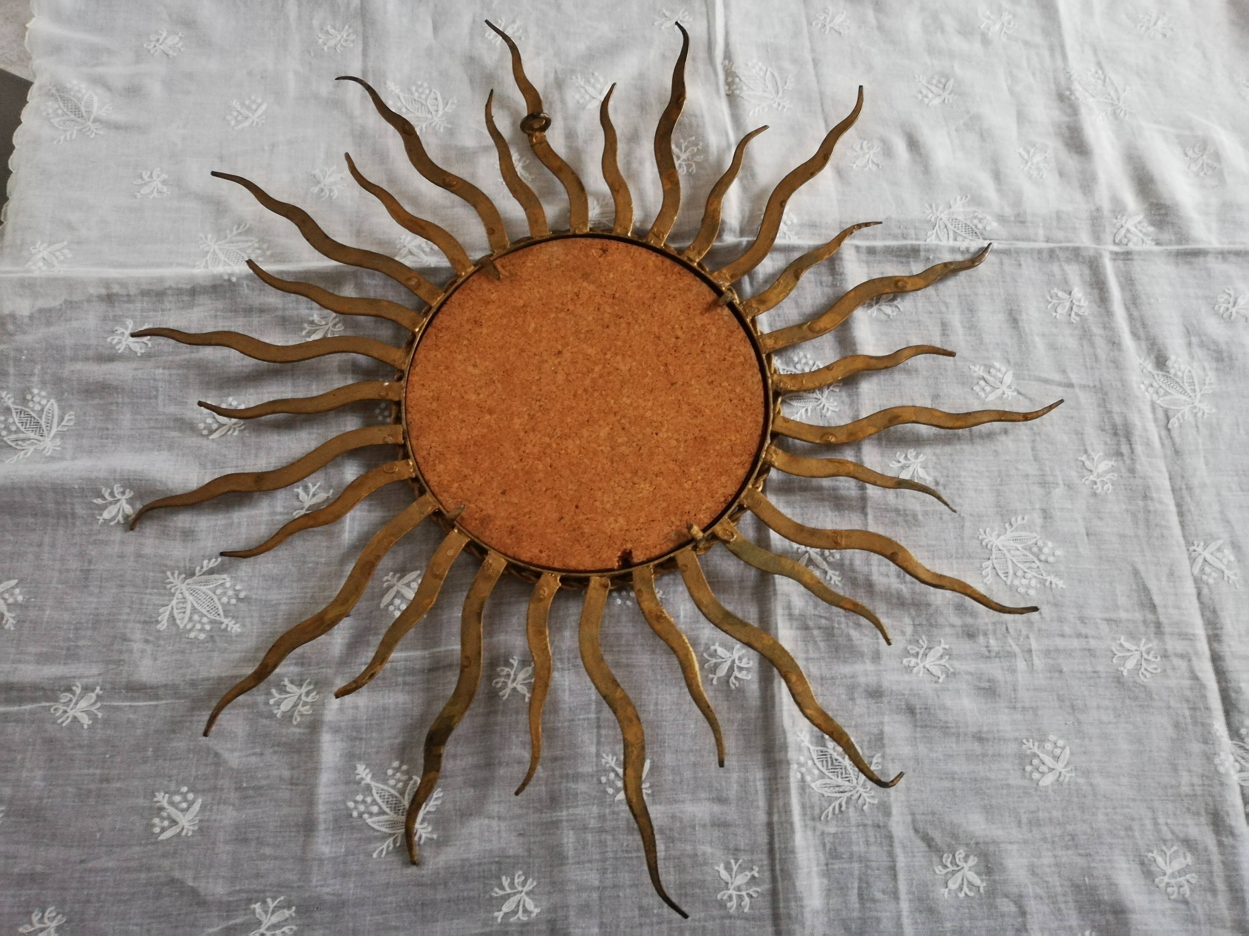 Vintage sun mirror, gold metal