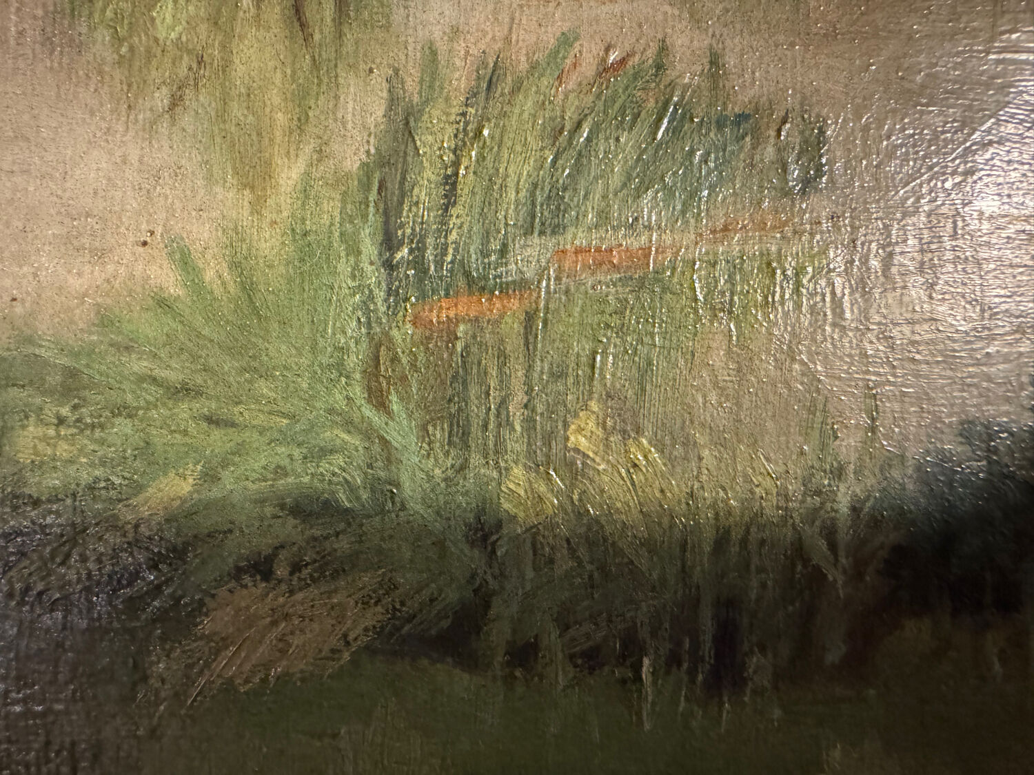 Antique painting, landscape with pond, signed and dated 1895