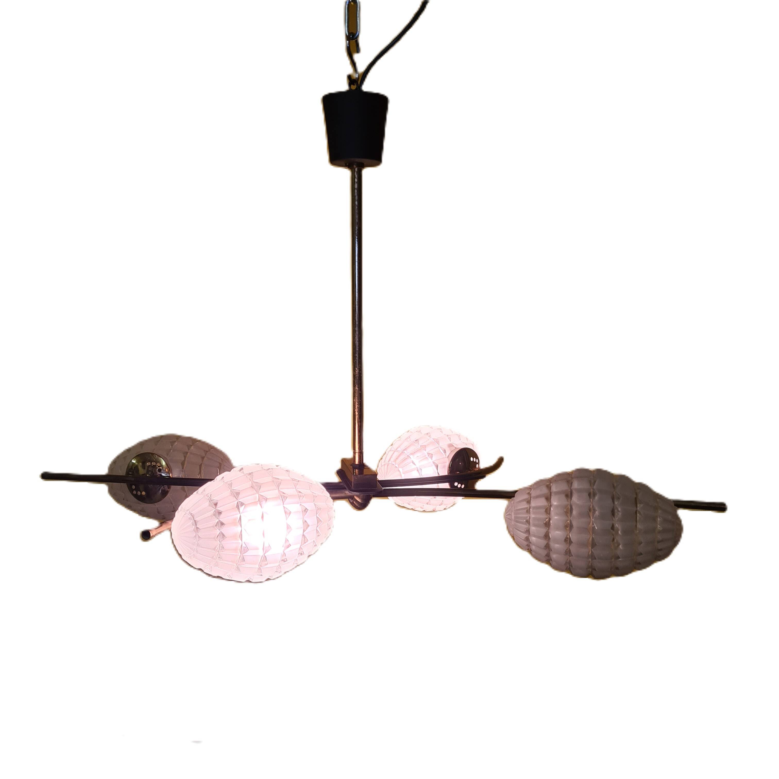 French Design Hanging Lamp With Glass, 1960s