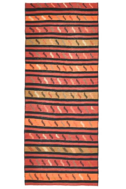 Vintage Turkish Oushak Handmade Wool Cotton Orange Runner Rug 132x332