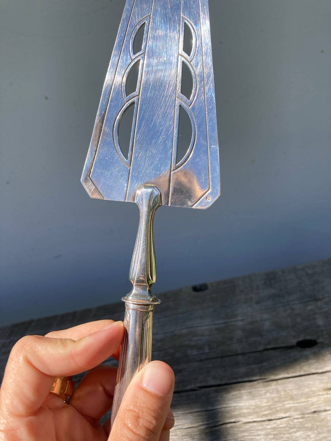 Silver metal art deco pie server