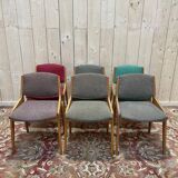 Suite de 6 chaises 1950 en hêtre massif