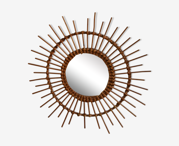 Miroir soleil vintage rotin bambou 49cm