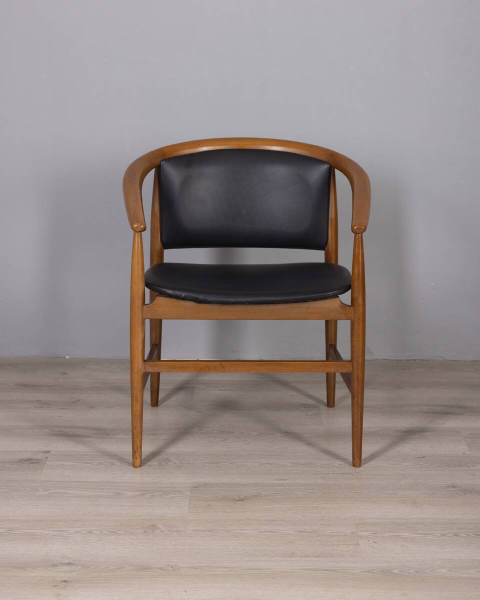Ensemble de 4 chaises vintage en bois et cuir des années 1960 conçues par isa bergamo
