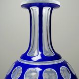 Pair of small crystal vases "overlay" cut with antique blue and white enamel