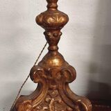 Antique 18th century candlestick lamp, gilded wood, electrified