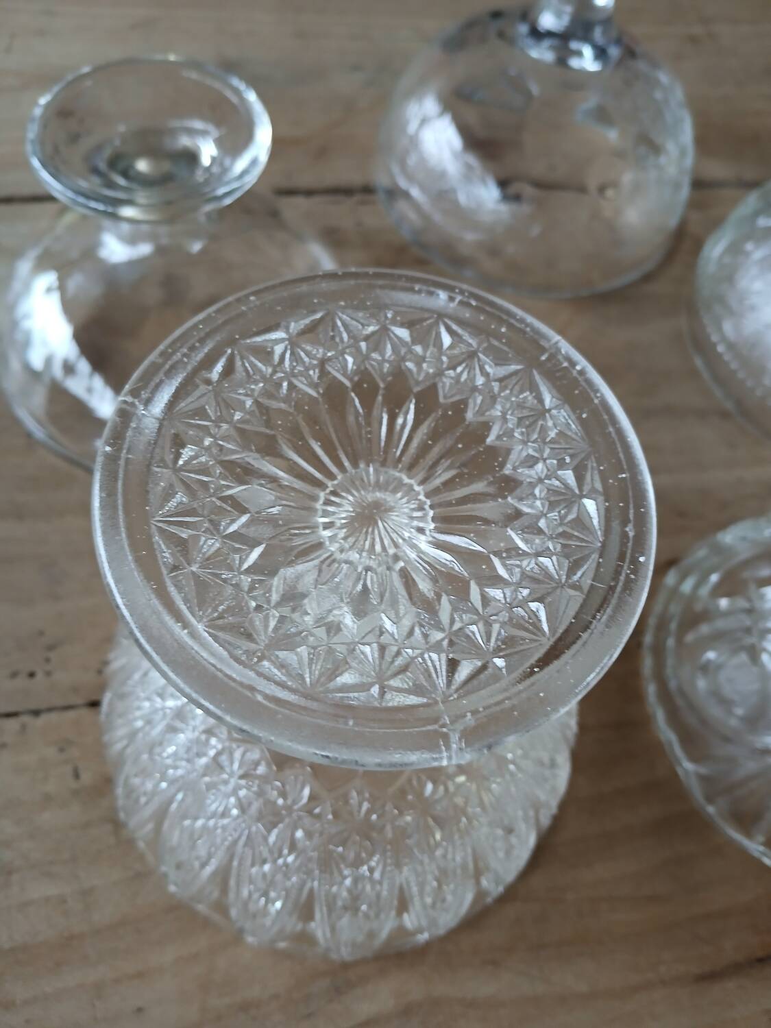 5 antique clear glass cups