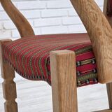 1970s, Danish armchair, striped red furniture wool, solid oak wood.