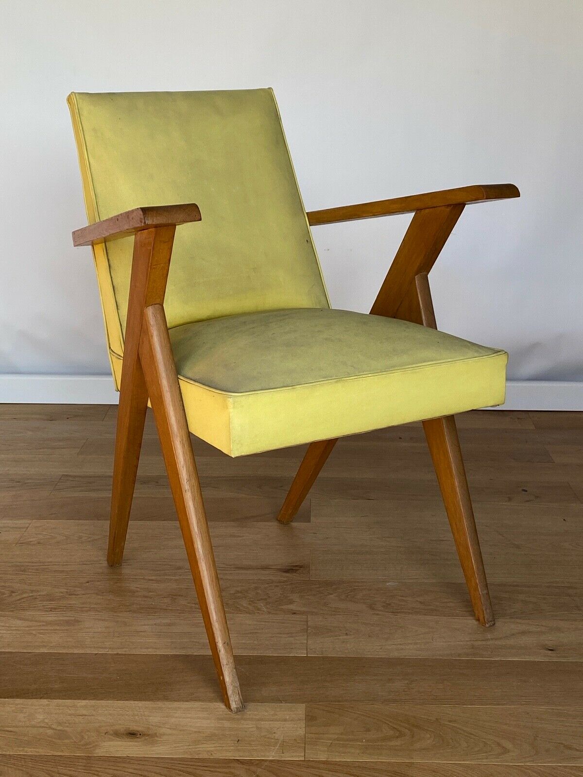 Armchair 1960 french work seat yellow compass feet