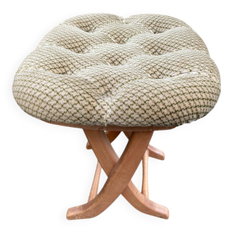 Tabouret repose-pied en velours beige pliable et réglable en hauteur