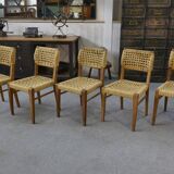 Set of 6 woven rope chairs by Adrien Audoux & Frida Minet for Vibo Versoul 1940's