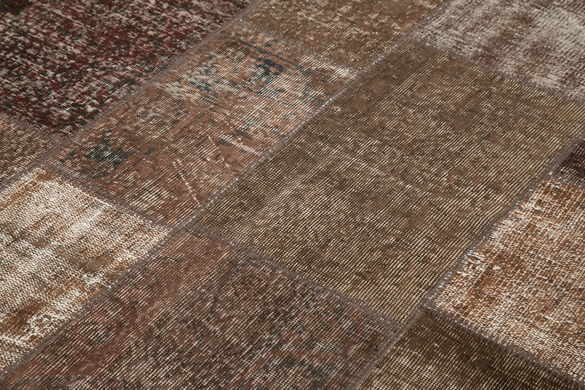 Hand-knotted turkish vintage 170 cm x 245 cm brown patchwork carpet