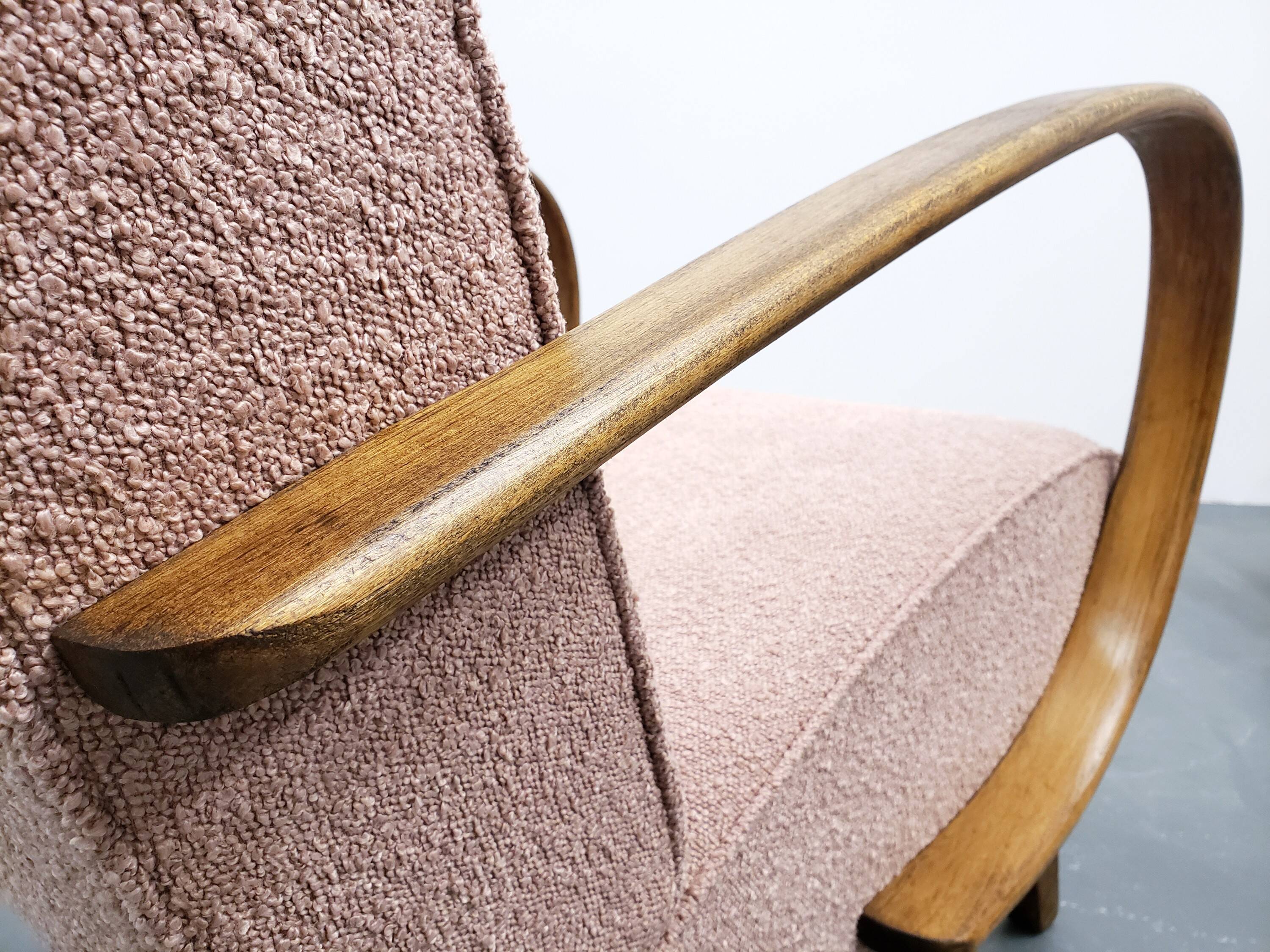 1930 Jindrich Halabala Bentwood Armchair in Pink Boucle