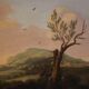Antique Flemish bucolic landscape painting from the 18th century