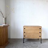 Three-drawer commode ARP — Minvielle, oak and lacquered metal, France, years