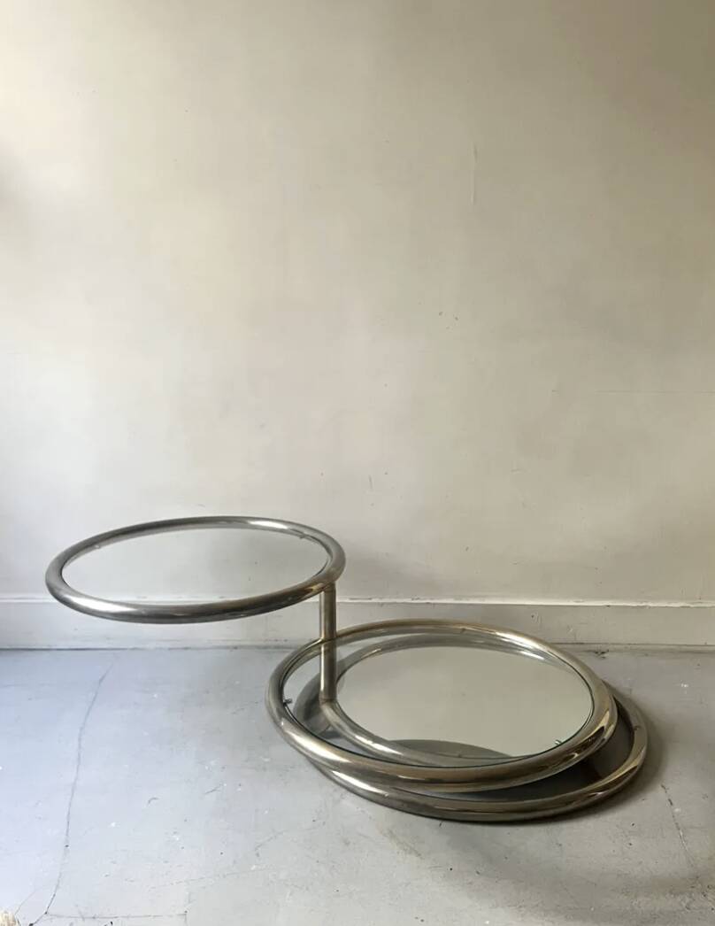 Removable coffee table in chrome, glass & mirror by Milo Baughman, design 1970.