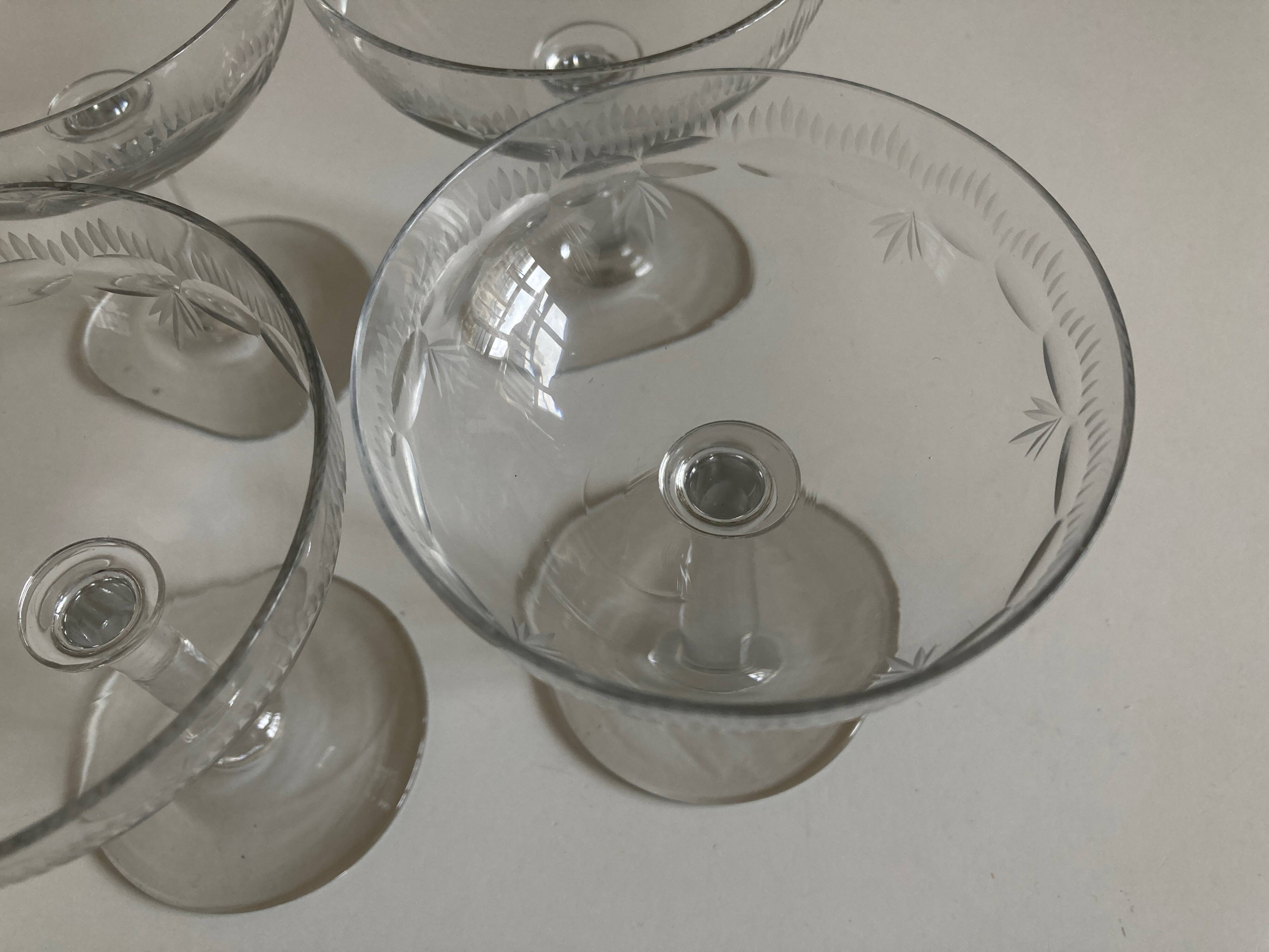 Set of 6 faceted cut crystal champagne glasses, Napoleon III style