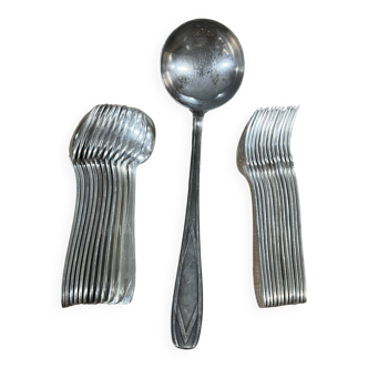 Table service of 25 cutlery in art deco silver metal