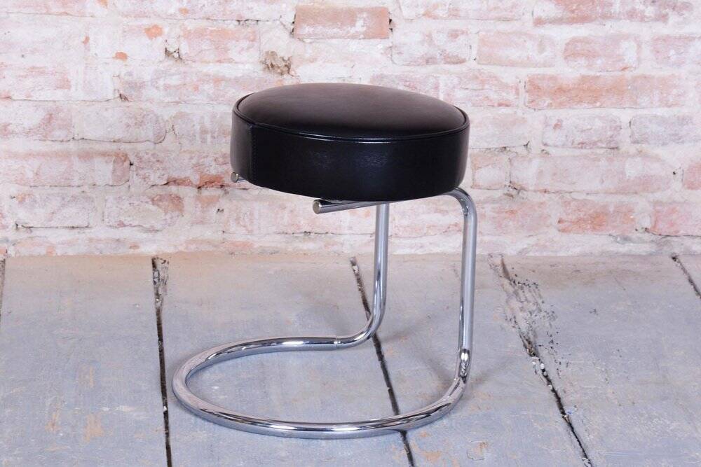 Bauhaus Stool in Chrome-Plated Steel and Leather, 1950s