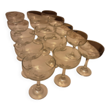15 blown glass champagne coupes