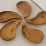 Set of vintage olive wood ramekins from the 1970s.
