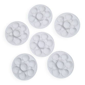 Set of 6 oyster plates with shells in white earthenware