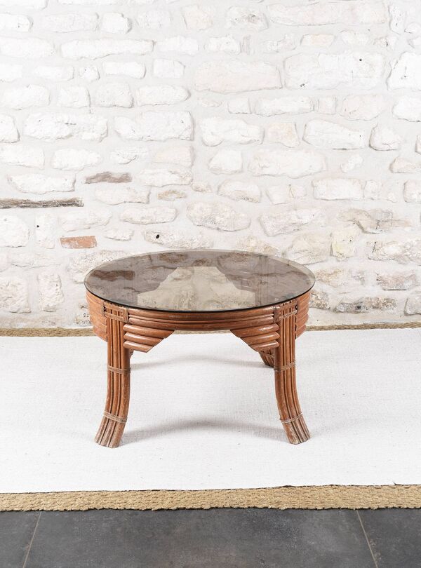 Table basse vintage en rotin