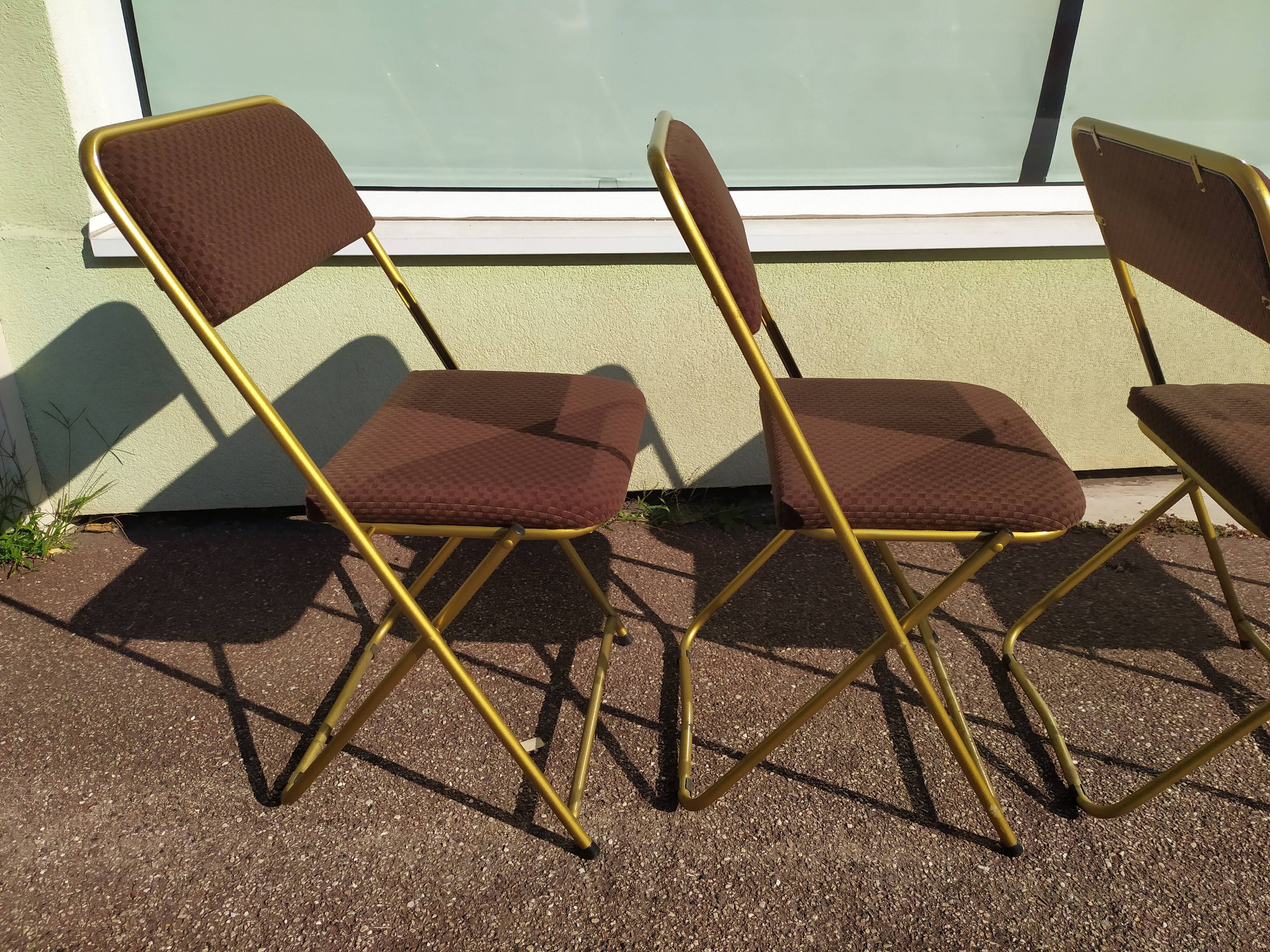 Lot de 4 chaise lafuma pliante damier marron doré